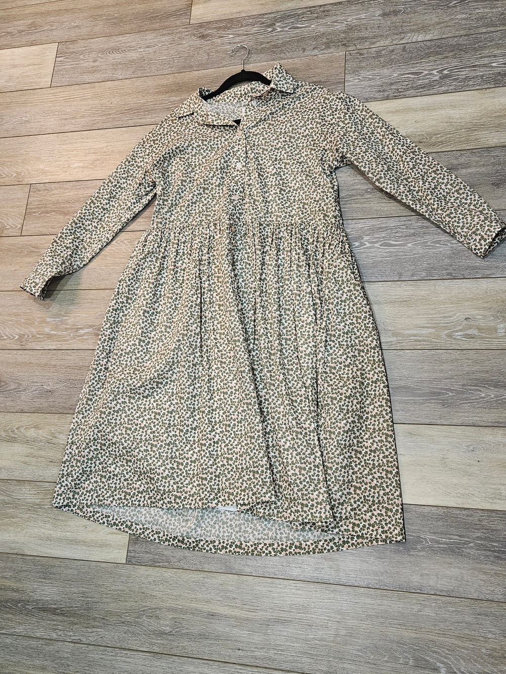 Offon Woman's Long-Sleeve Light Pink And Green Midi Dress Size Large Prairie